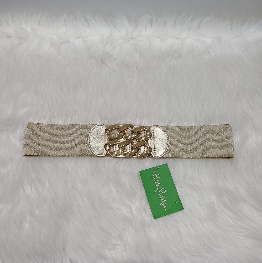 Lilly Pulitzer Elegant Gold Elastic Chain Belt XS/S